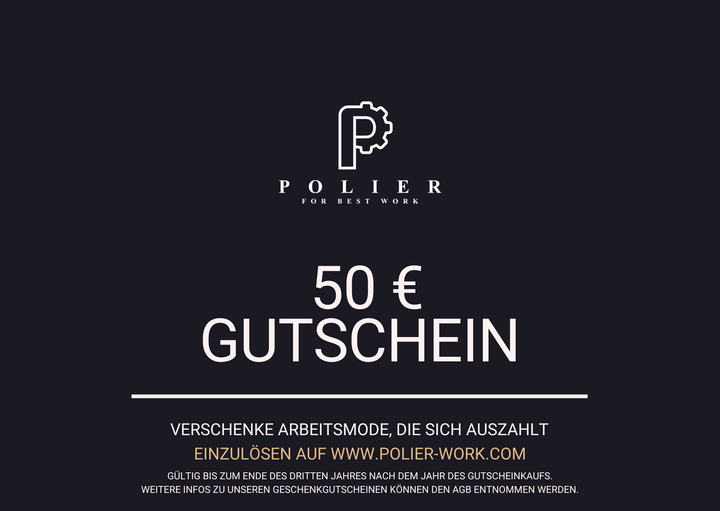 POLIER-Geschenkgutschein • Verschenke Arbeitsmode, die sich auszahlt